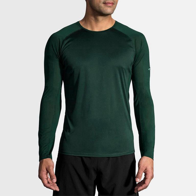 Camiseta Manga Longa Para Corrida Brooks Stealth Masculino Brasil - Verdes (70521GBPN)